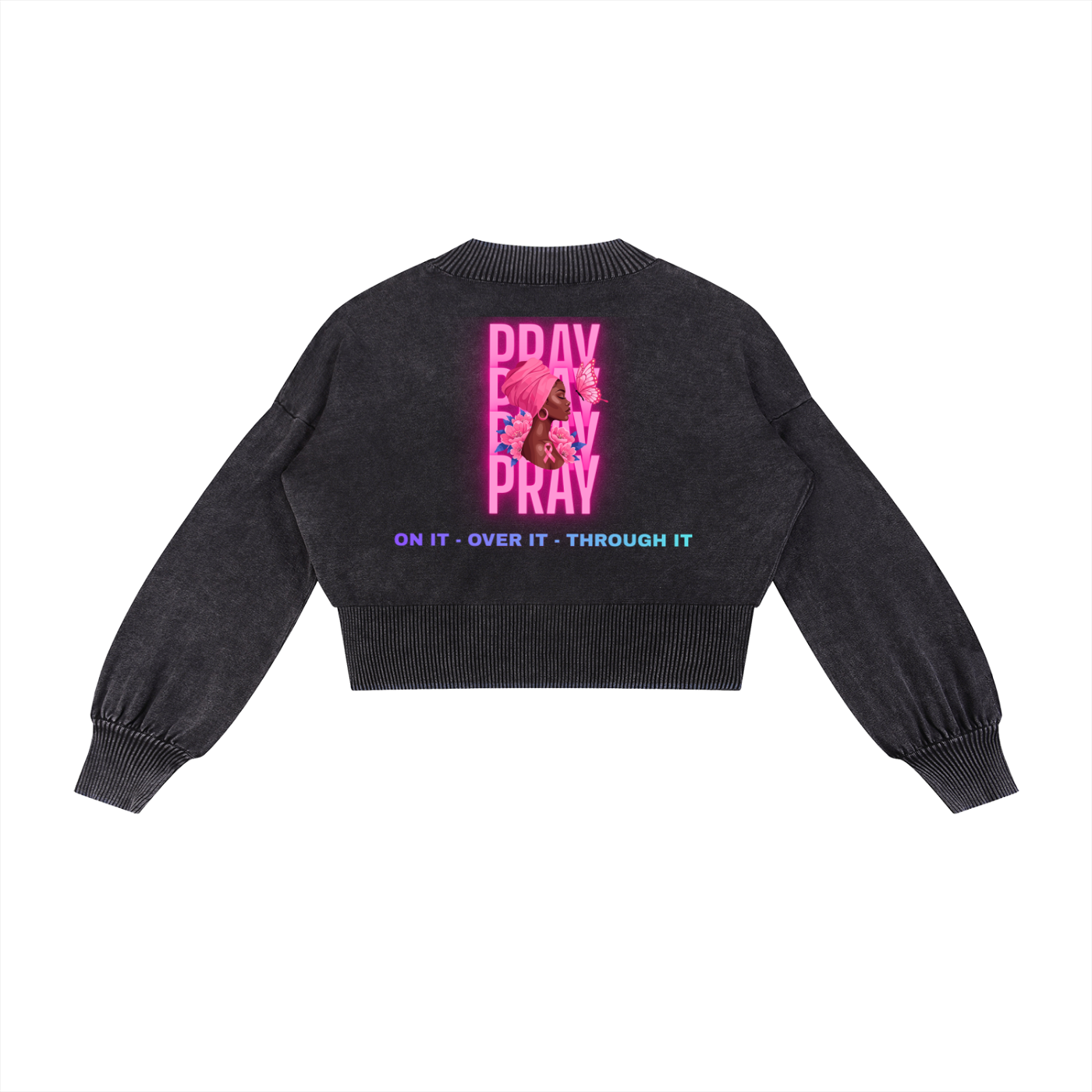 Mineral Wash Balloon Sleeve Cropped Sweater