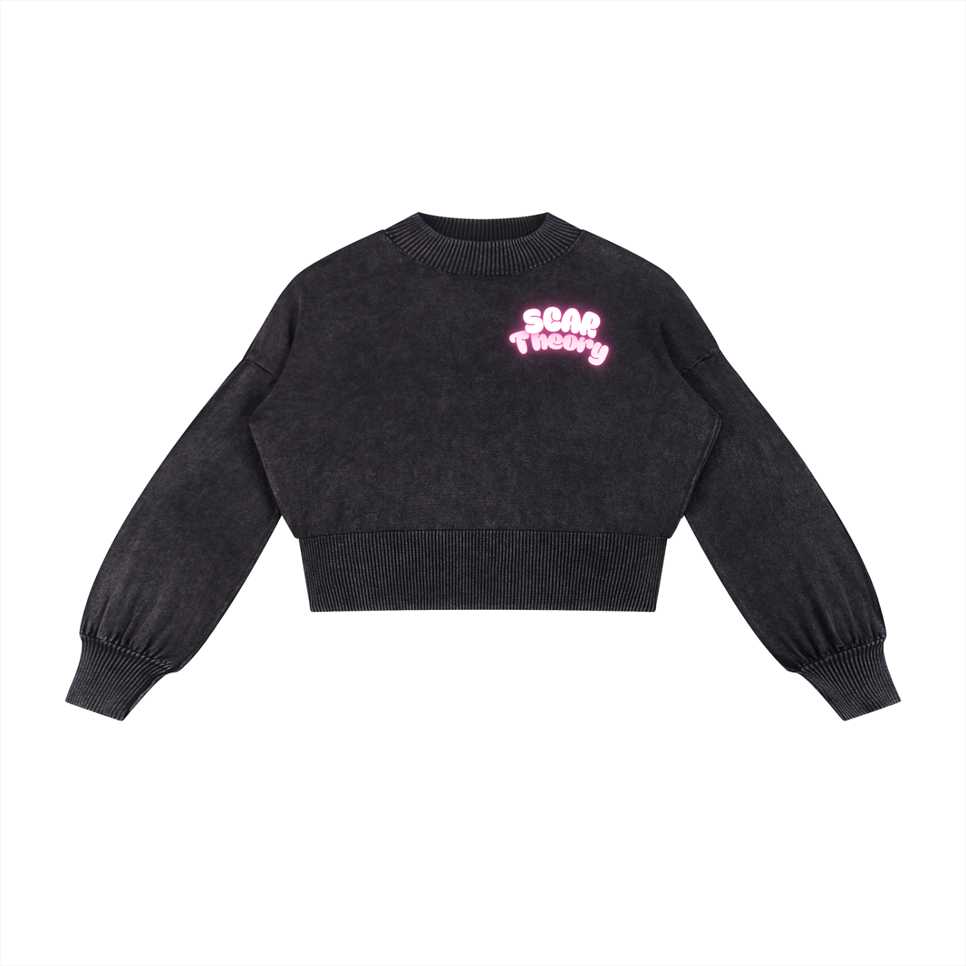 Mineral Wash Balloon Sleeve Cropped Sweater